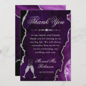 Lila und silberer Glitzer Agate & Marble Wedding Dankeskarte (Vorne/Hinten)