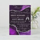Lila und silberer Glitzer Agate Marble Wedding Einladung (Stehend Vorderseite)
