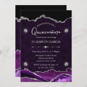 Lila und Silberer Glitzer Agate Quinceanera Einladung (Vorne/Hinten)
