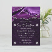 Lila und silberer Glitzer Agate Sweet 16 Einladung (Stehend Vorderseite)