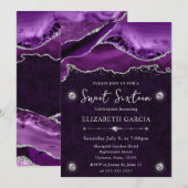 Lila und silberer Glitzer Agate Sweet 16 Einladung (Vorne/Hinten)