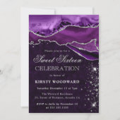 Lila und silberer Glitzer Agate Sweet 16 Einladung (Vorderseite)