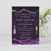 Lila und silberer Glitzer Marble Agate Wedding Einladung (Stehend Vorderseite)