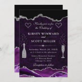Lila und silberer Glitzer Marble Agate Wedding Einladung (Vorne/Hinten)