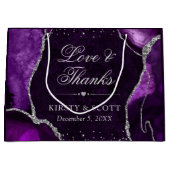 Lila und silberer Glitzer Marble Agate Wedding Große Geschenktüte (Vorderseite)