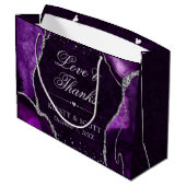 Lila und silberer Glitzer Marble Agate Wedding Große Geschenktüte (Rückseite Schrägansicht)