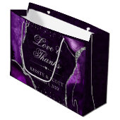 Lila und silberer Glitzer Marble Agate Wedding Große Geschenktüte (Vorderseite Schrägansicht)