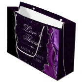 Lila und silberer Glitzer Marble Agate Wedding Große Geschenktüte (Vorderseite Schrägansicht)