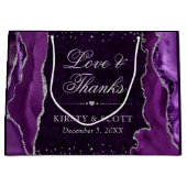 Lila und silberer Glitzer Marble Agate Wedding Große Geschenktüte (Vorderseite)