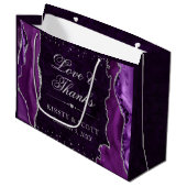 Lila und silberer Glitzer Marble Agate Wedding Große Geschenktüte (Vorderseite Schrägansicht)