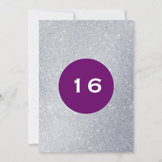 Lila und silberer Glitzer Überraschung Party Gebur Einladung (Rückseite)