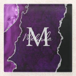 Lila und silberer Marmorschlauch Glasuntersetzer