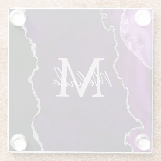 Lila und silberer Marmorschlauch Glasuntersetzer (Rückseite)