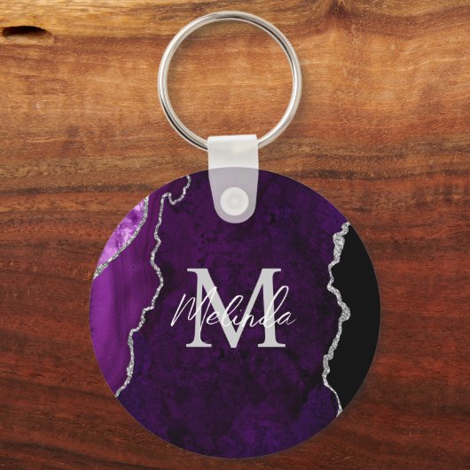 Lila und silberer Marmorschlauch Schlüsselanhänger (Rückseite)