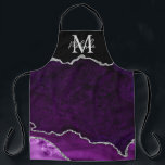 Lila und silberer Marmorschlauch Schürze<br><div class="desc">Diese Schürze besticht durch einen eleganten und glamourösen Marmorhintergrund mit geode gemstone Details und Imitaten silbernen Glitzer Akzenten. Das Monogramm kombiniert handgeschriebene Skripte mit modernen serifenlosen Schriftart für ein elegantes und raffiniertes Aussehen. Dies wird das ideale Geschenk, da es mit einem Namen und Initial angepasst werden kann. Die lila Farbtöne...</div>