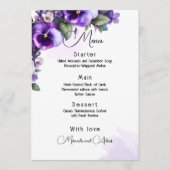 Lila und silberes, blumengeschmücktes Elfenbein Menükarte (Vorderseite)