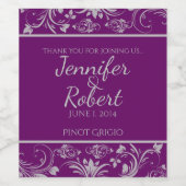 Lila und silberes Blumenkohl Weinetikett (Einzelnes Label)