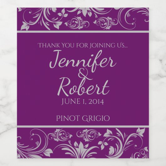 Lila und silberes Blumenkohl Weinetikett (Einzelnes Label)