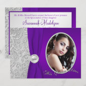 Lila und Silberes Foto Quinceanera Einladung (Vorne/Hinten)