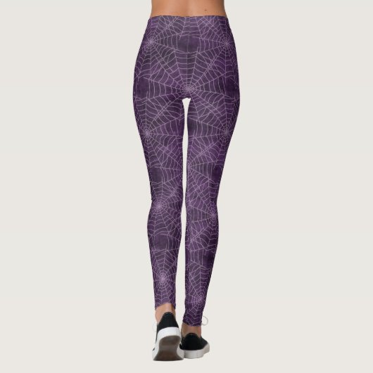 Lila und silberes Spiderweb-Gothic-Muster Leggings (Rückseite)