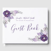 Lila und silberfarbene Blumengäste Gästebuch (Vorderseite)