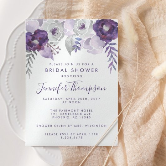 Lila und silberfarbenes Brautparty Einladung