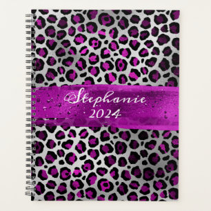 Lila und Silberfolie Leopard Pinselstrich Planer