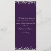 lila und silbergraue Hochzeitskarten Menükarte (Rückseite)