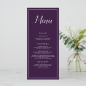 Lila und Silberhochzeitlicher Catering Menükarte (Stehend Vorderseite)
