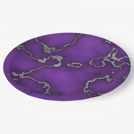Lila- und Silbermarmor Pappteller (Schrägansicht)