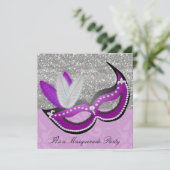 Lila- und Silbermasquerade Party Venezianisch Mask Einladung (Stehend Vorderseite)