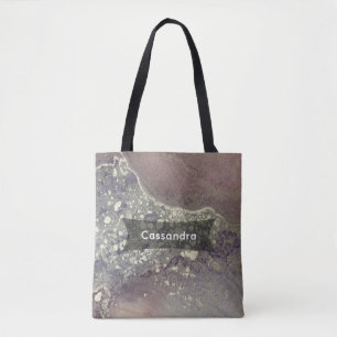 Lila und silberne Abstrakte flüssige Kunst Tasche