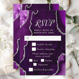Lila und silberne Agate Hochzeitsmahlzeit RSVP Karte