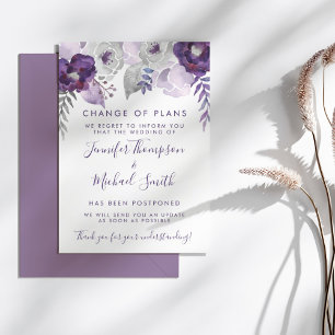 Lila und silberne Aquarell-Hochzeit - Planänderung Einladung