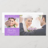 Lila und silberne Blume Hochzeitsfotokarten Dankeskarte (Vorne/Hinten)