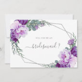 Lila und silberne Blume wird meine Brautjungfrau s Einladung (Vorderseite)