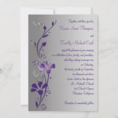 Lila und silberne Blumen mit Schmetterlingen laden Einladung (Rückseite)