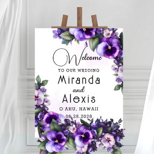 Lila und silberne Blumenfreunde Willkommen Poster