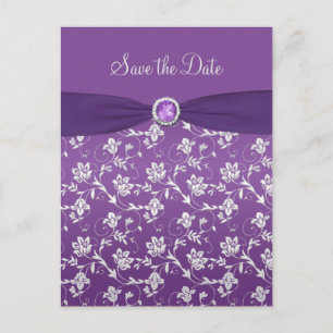 Lila und silberne BlumenSave the Date Postkarte