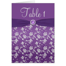 Lila und silberne BlumenTischnummer-Karte