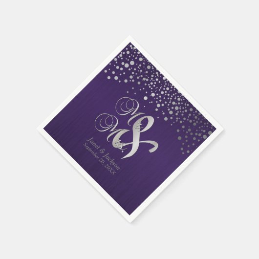 Lila und silberne Confetti-Punkte Serviette (Ecke)