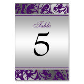 Lila und silberne Damaskus-Wirbel Hochzeit Tischnummer (Vorderseite)