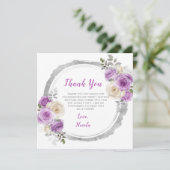 Lila und silberne elegante Blume 16 . Geburtstag Dankeskarte (Stehend Vorderseite)