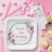 Lila und silberne elegante Blume Geburtstag Pappteller (Party)