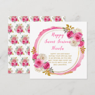 Lila und silberne elegante Blumen Sweet Sixteen Karte