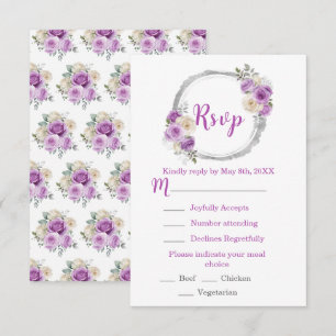Lila und silberne elegante Blumen Sweet Sixteen RSVP Karte