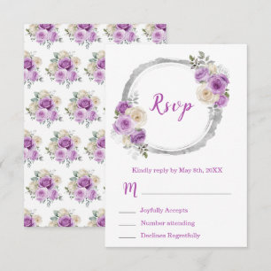 Lila und silberne elegante Blumen Sweet Sixteen RSVP Karte