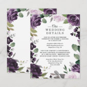 Lila und silberne elegante Blumenhochzeit Begleitkarte (Vorne/Hinten)