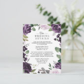 Lila und silberne elegante Blumenhochzeit Begleitkarte (Stehend Vorderseite)