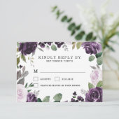 Lila und silberne elegante Blumenhochzeit RSVP Karte (Stehend Vorderseite)